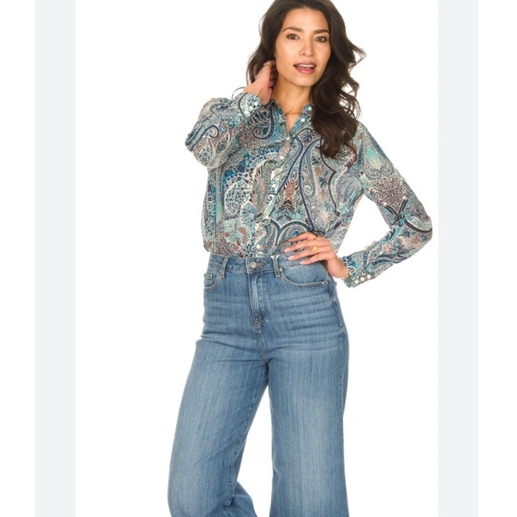 Ba&sh Blouse Blake Button Down in Paisley Blue - Picture 2 of 9